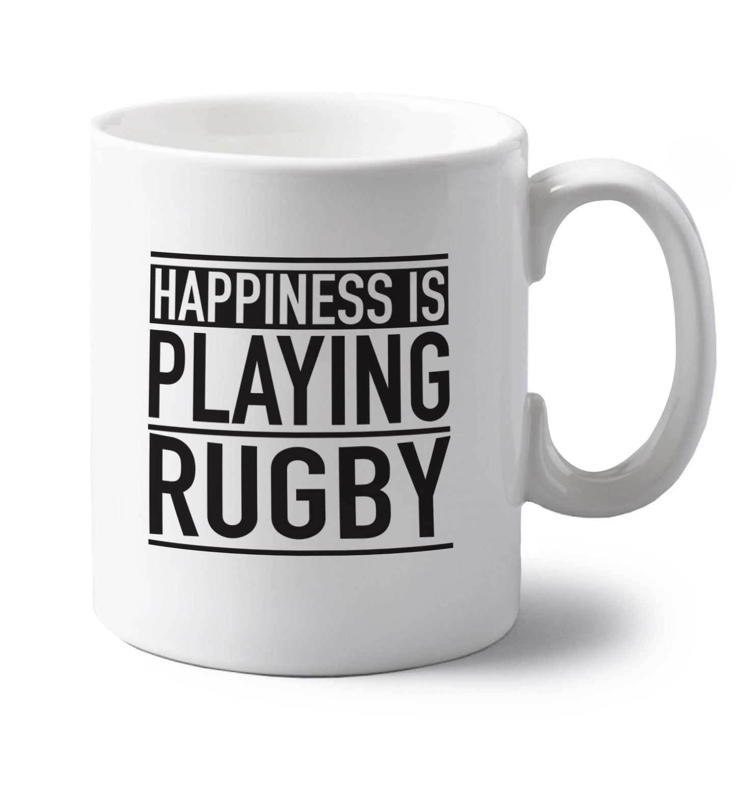 Happiness is playing rugby left handed white ceramic mug 