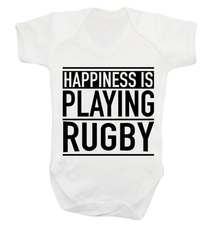 Happiness is playing rugby Baby Vest white 18-24 months