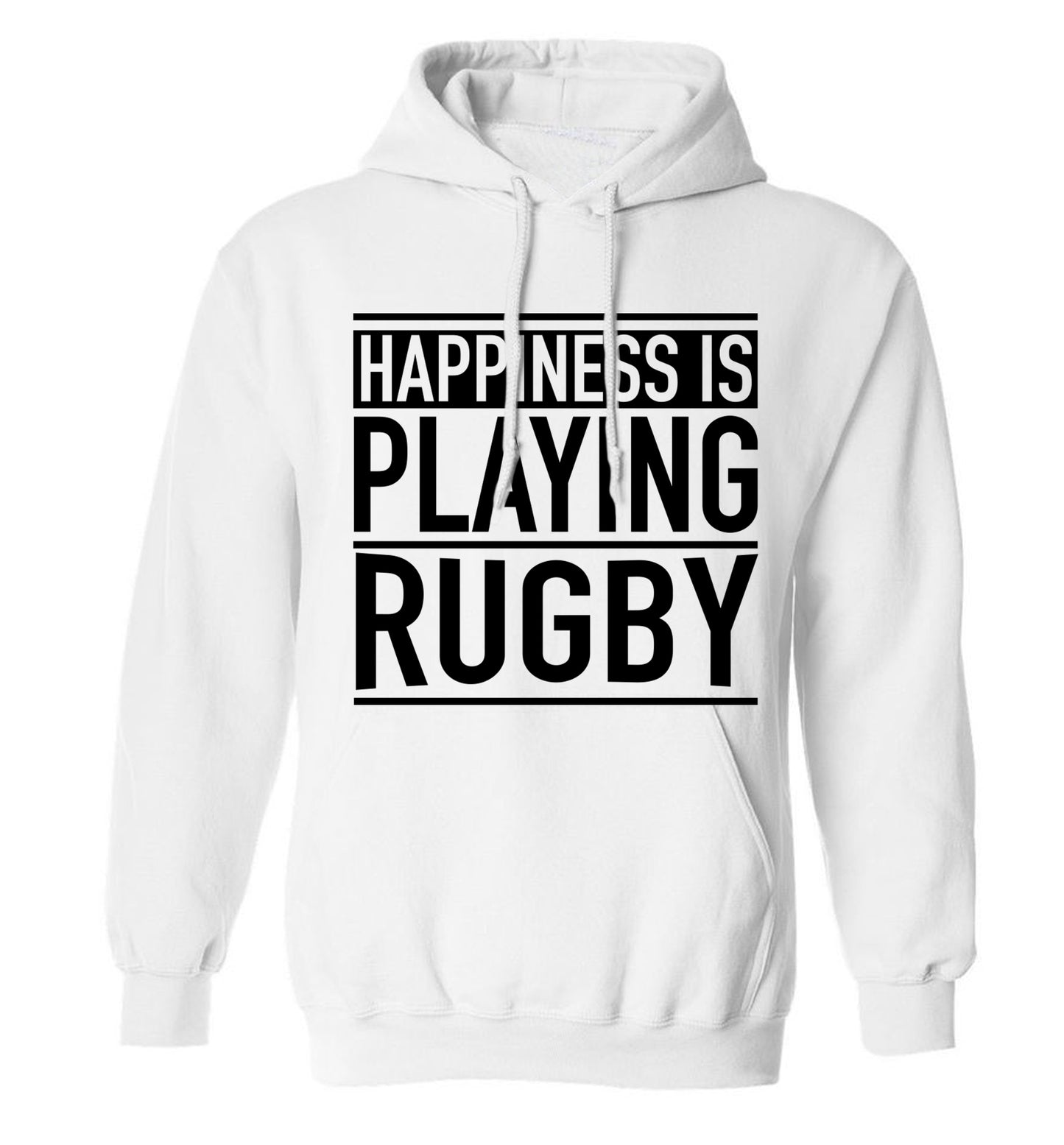 Happiness is playing rugby adults unisex white hoodie 2XL