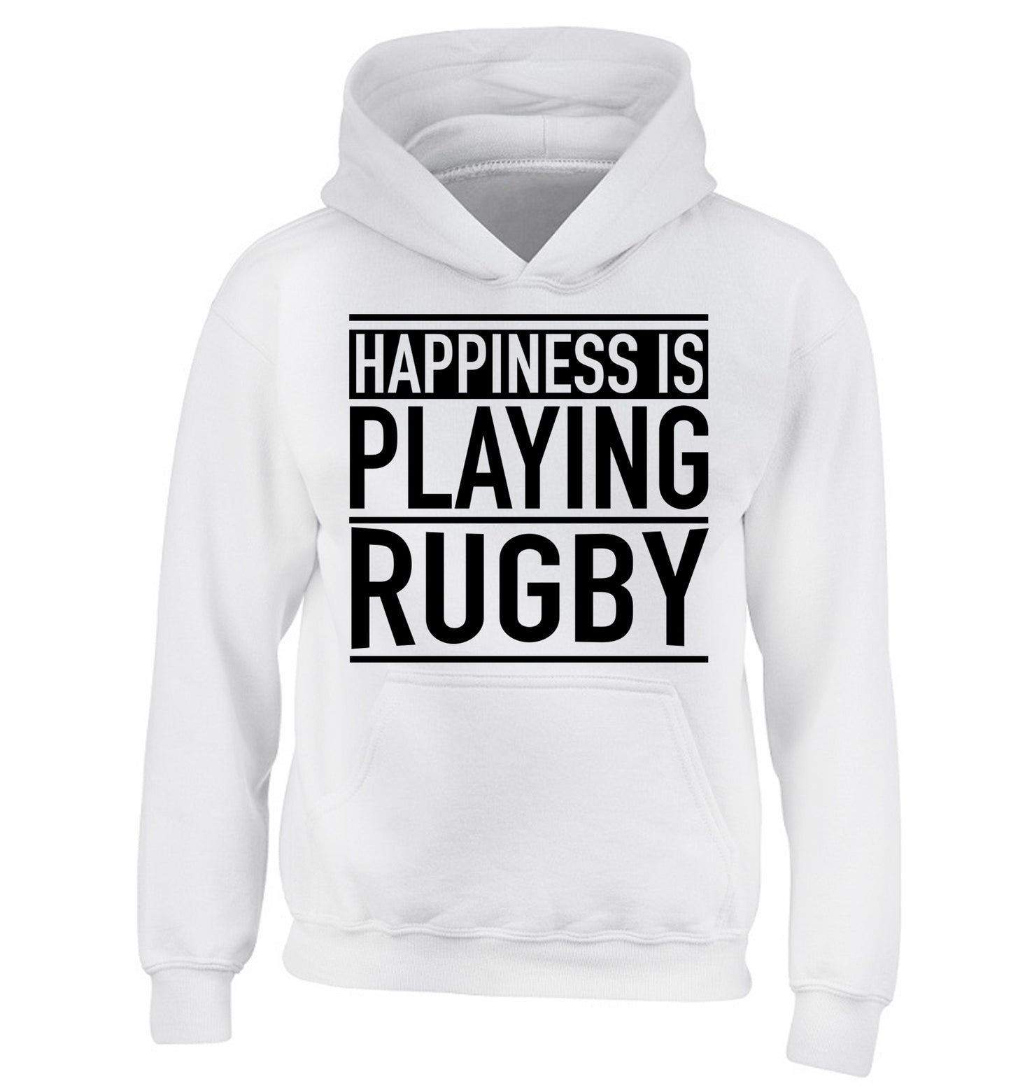 Happiness is playing rugby children's white hoodie 12-13 Years