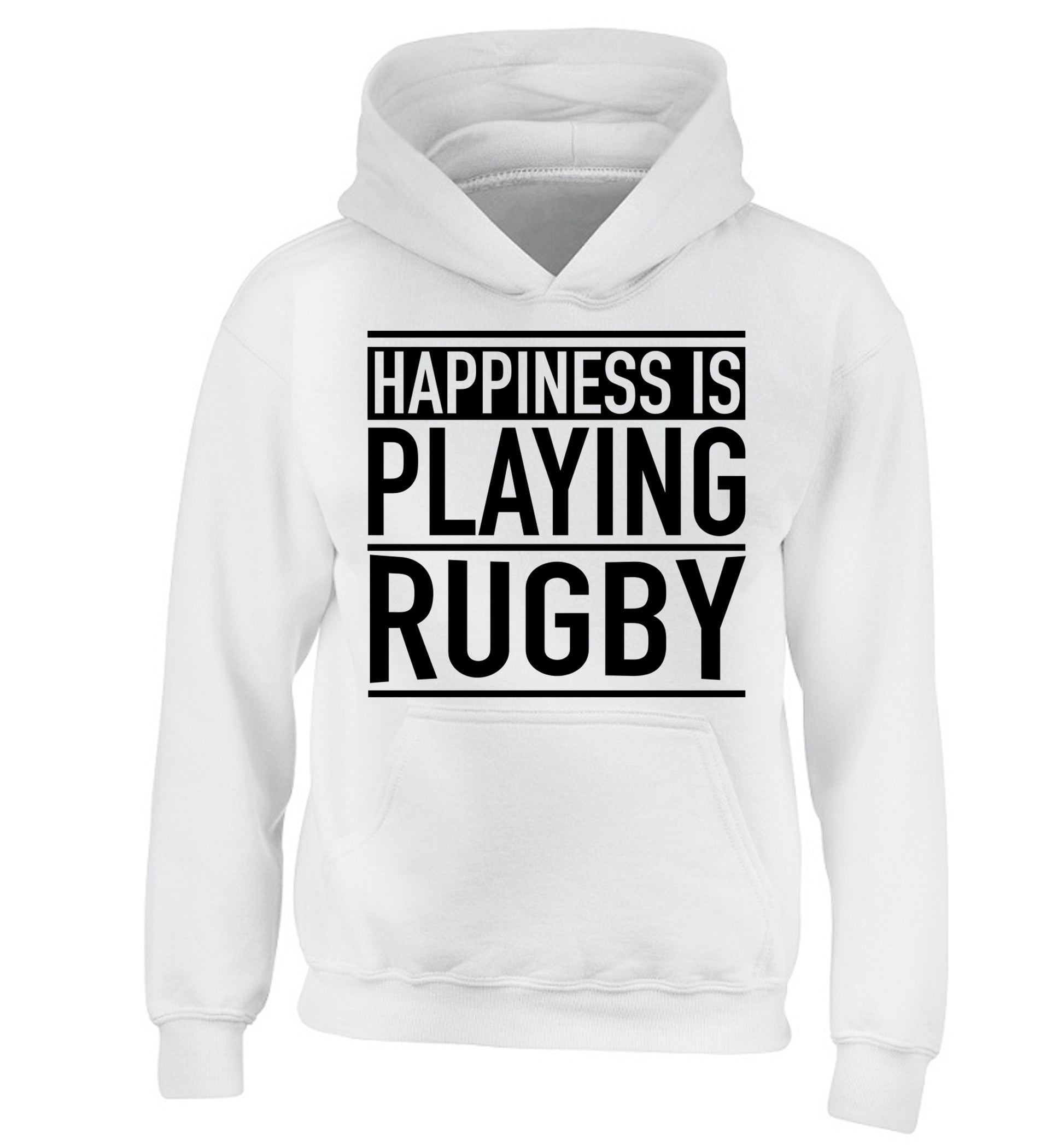 Happiness is playing rugby children's white hoodie 12-13 Years