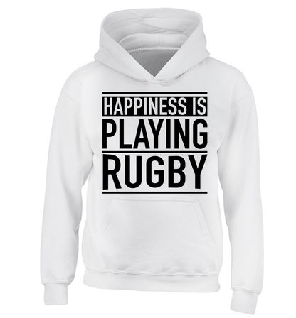 Happiness is playing rugby children's white hoodie 12-13 Years