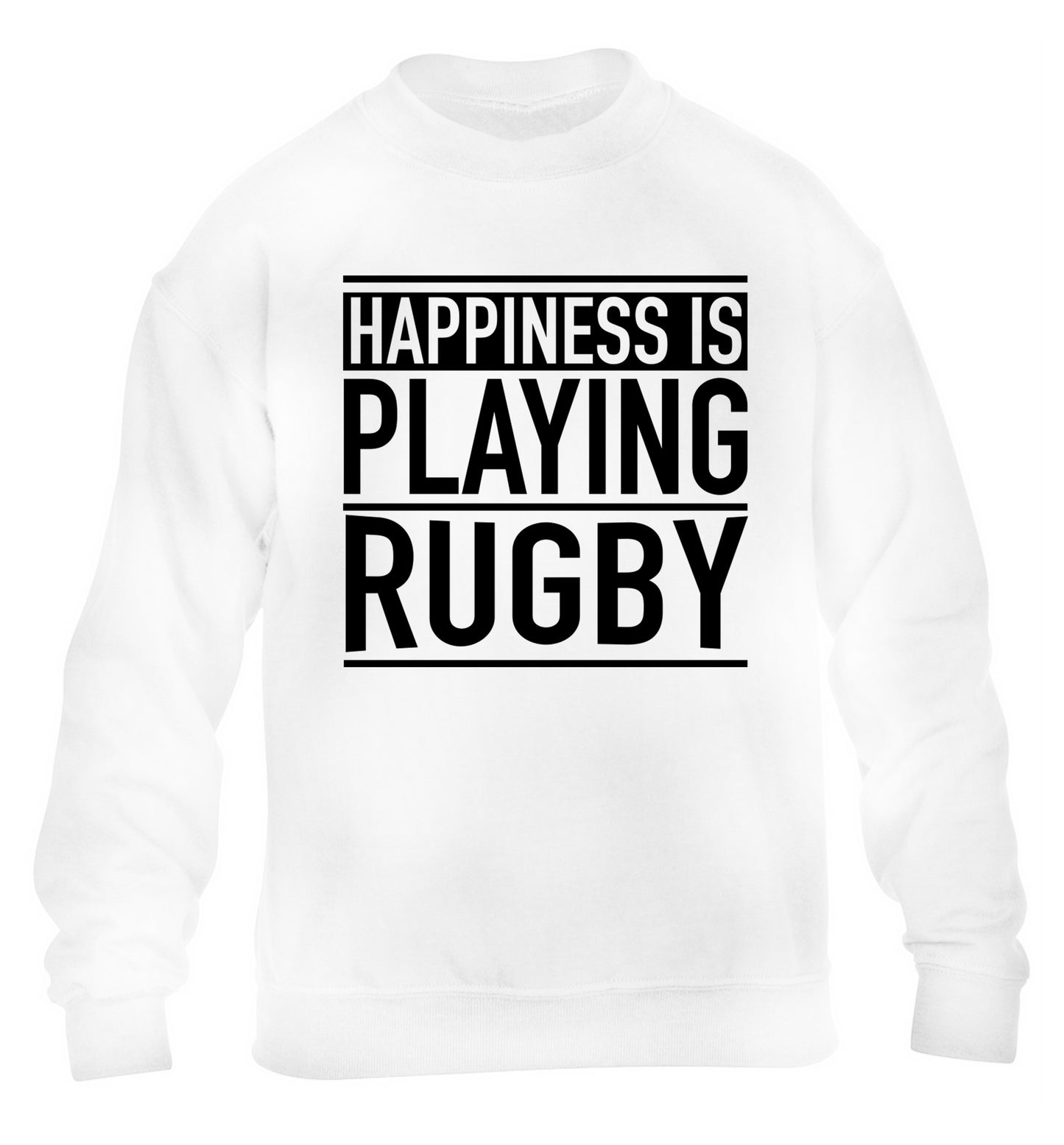 Happiness is playing rugby children's white sweater 12-13 Years