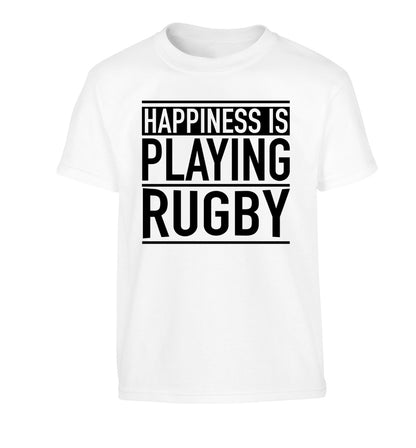 Happiness is playing rugby Children's white Tshirt 12-13 Years