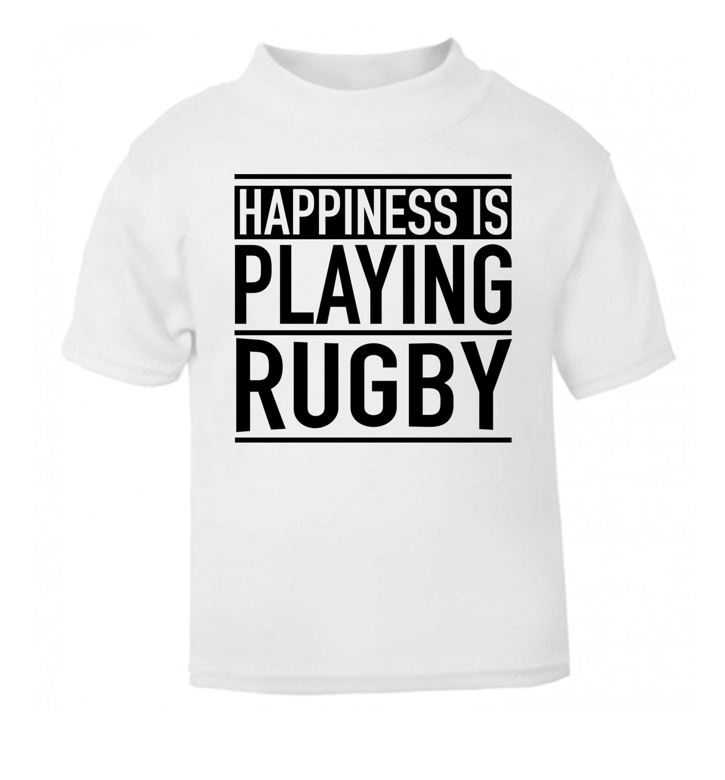 Happiness is playing rugby white Baby Toddler Tshirt 2 Years