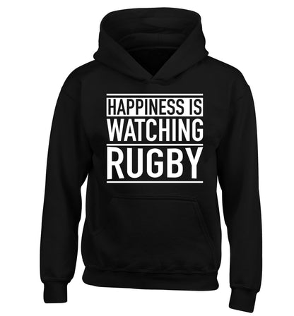 Happiness is watching rugby children's black hoodie 12-13 Years