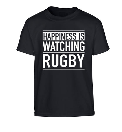 Happiness is watching rugby Children's black Tshirt 12-13 Years