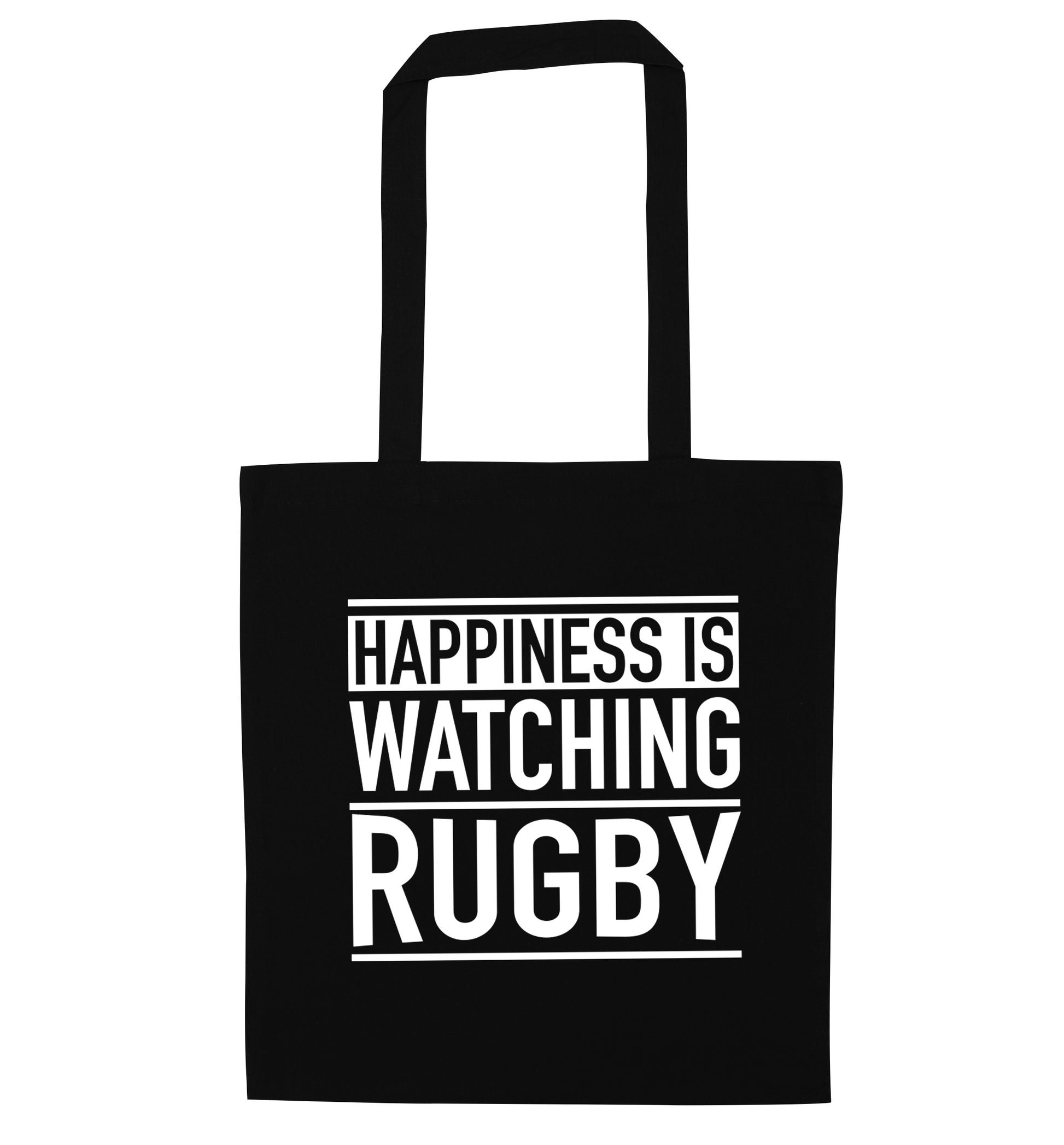 Happiness is watching rugby black tote bag