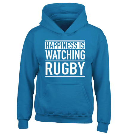 Happiness is watching rugby children's blue hoodie 12-13 Years