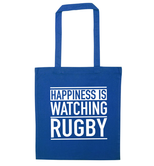 Happiness is watching rugby blue tote bag