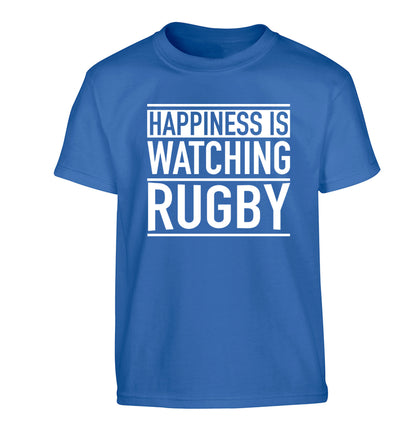 Happiness is watching rugby Children's blue Tshirt 12-13 Years