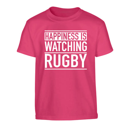 Happiness is watching rugby Children's pink Tshirt 12-13 Years