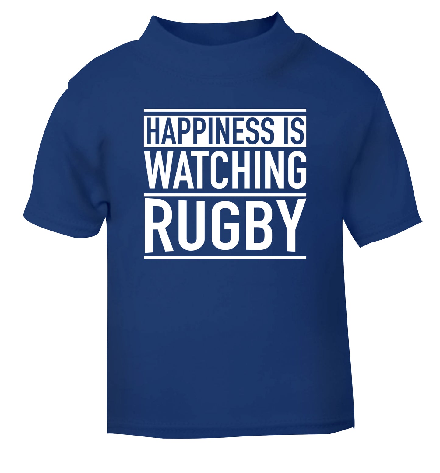 Happiness is watching rugby blue Baby Toddler Tshirt 2 Years