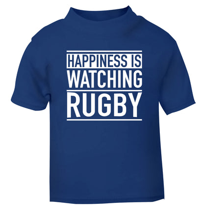 Happiness is watching rugby blue Baby Toddler Tshirt 2 Years