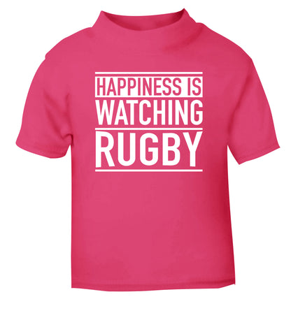 Happiness is watching rugby pink Baby Toddler Tshirt 2 Years