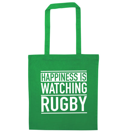 Happiness is watching rugby green tote bag