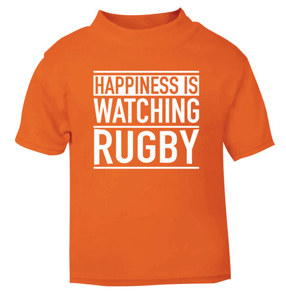 Happiness is watching rugby orange Baby Toddler Tshirt 2 Years