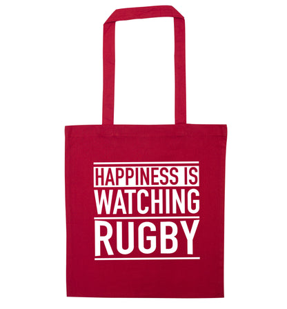 Happiness is watching rugby red tote bag
