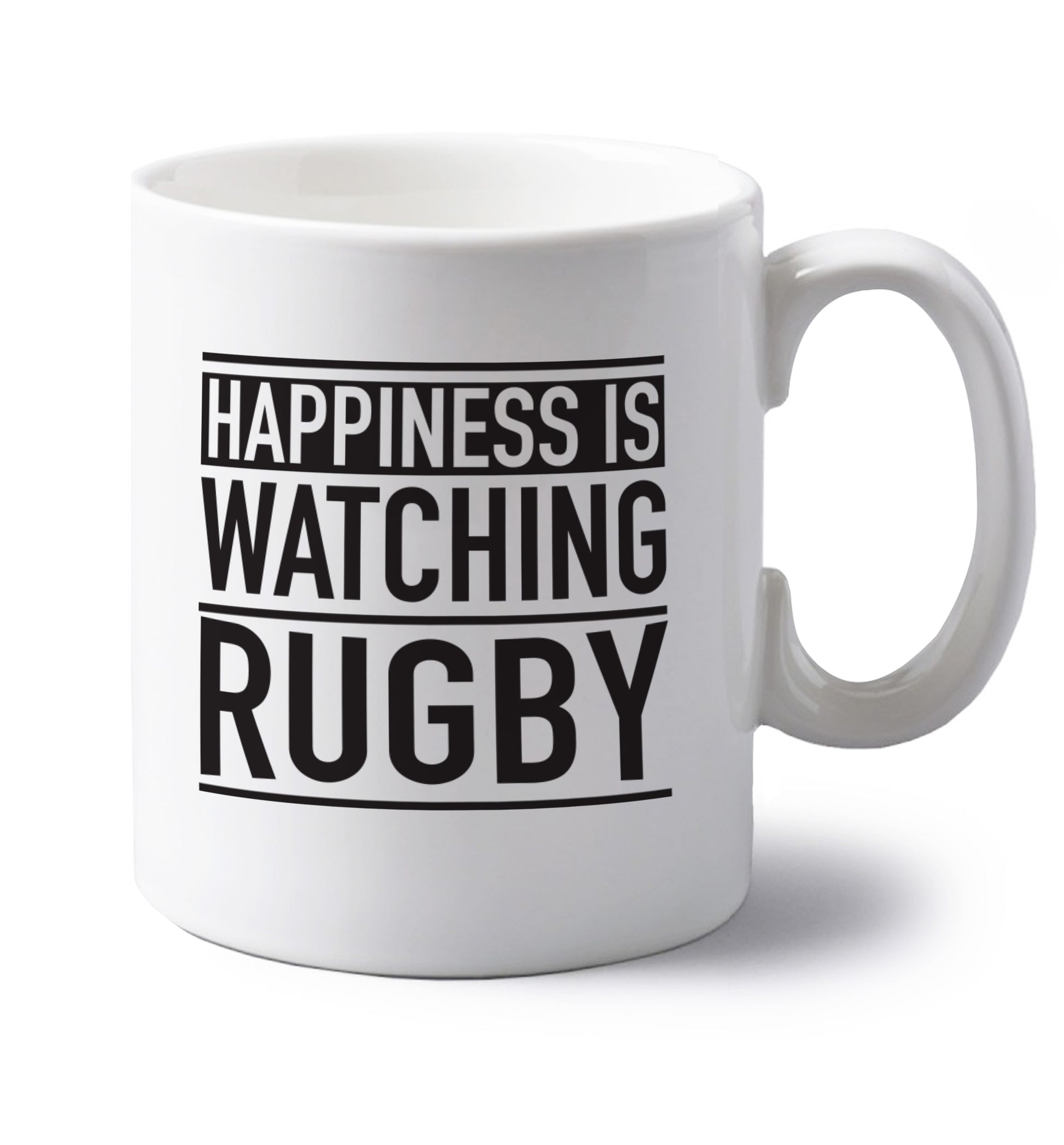 Happiness is watching rugby left handed white ceramic mug 