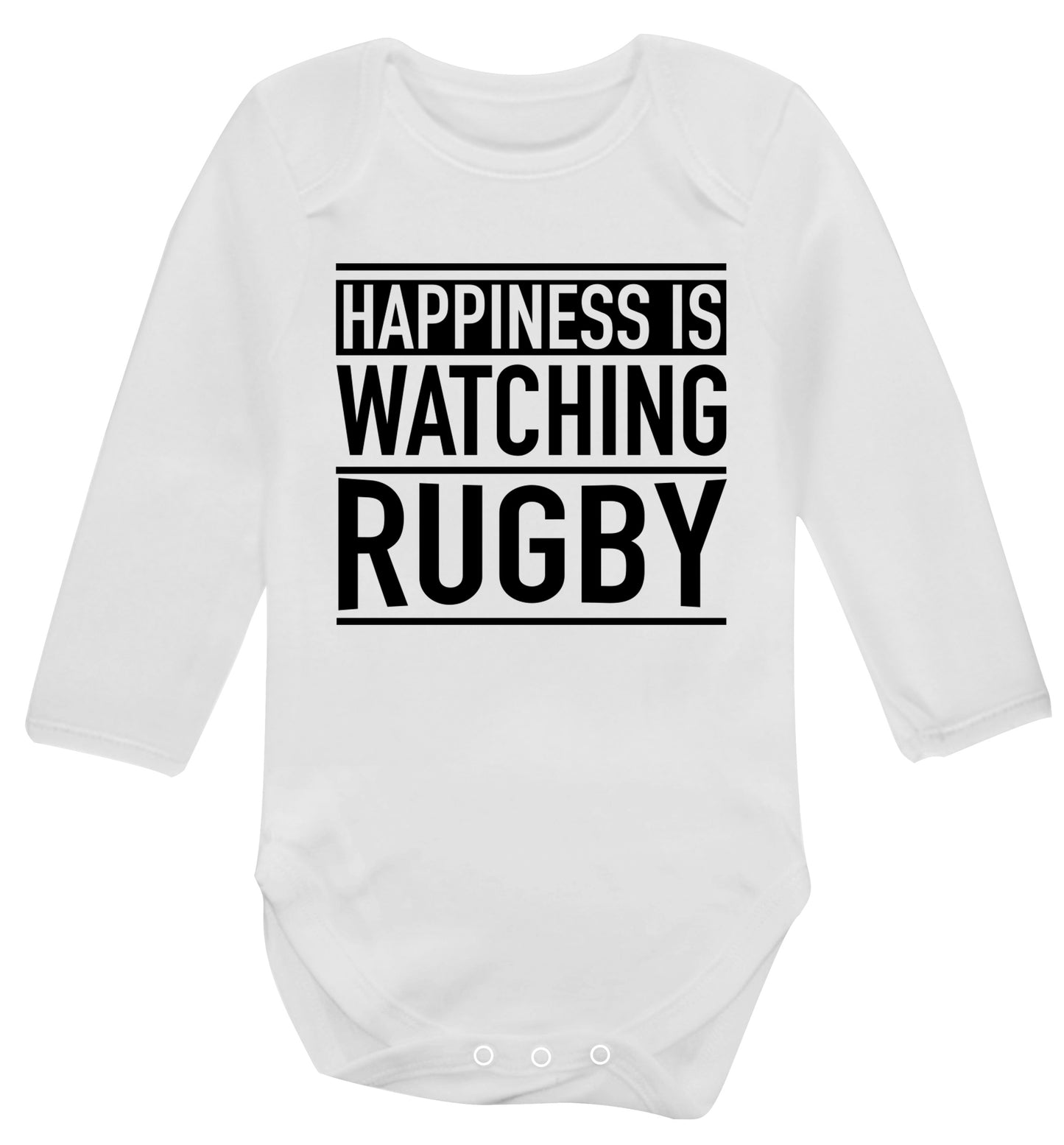 Happiness is watching rugby Baby Vest long sleeved white 6-12 months