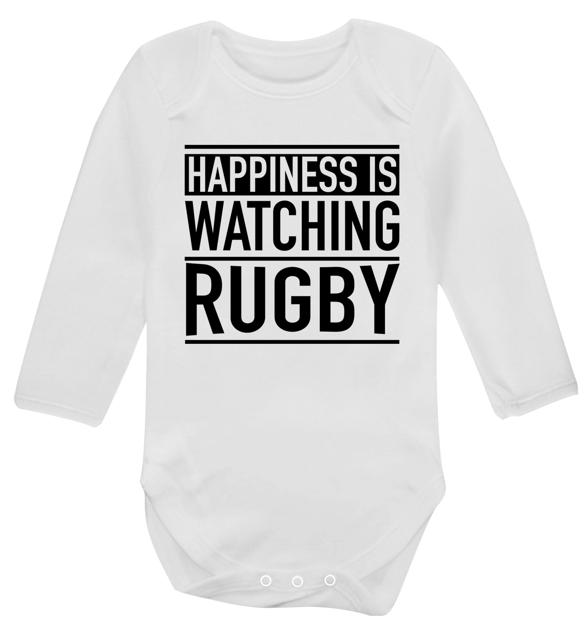 Happiness is watching rugby Baby Vest long sleeved white 6-12 months