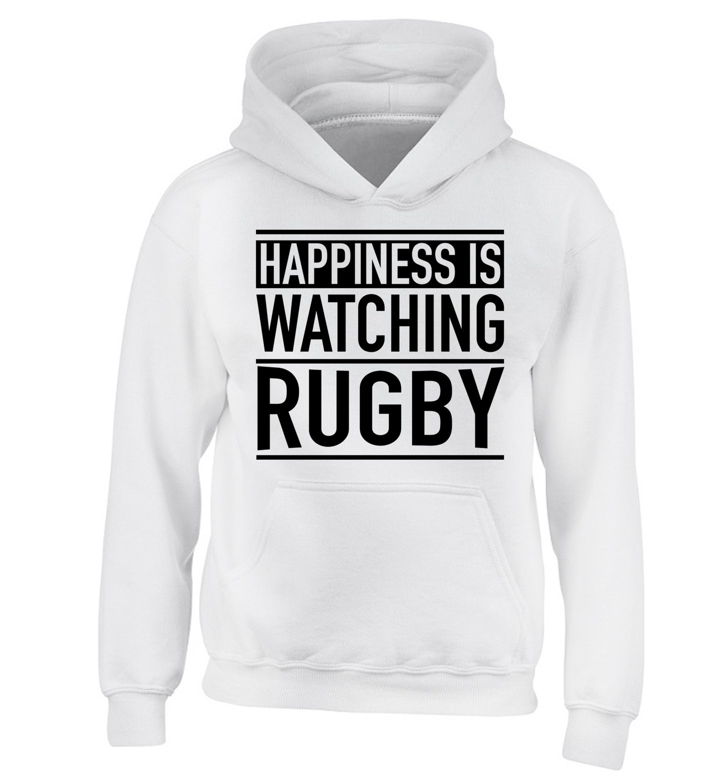 Happiness is watching rugby children's white hoodie 12-13 Years