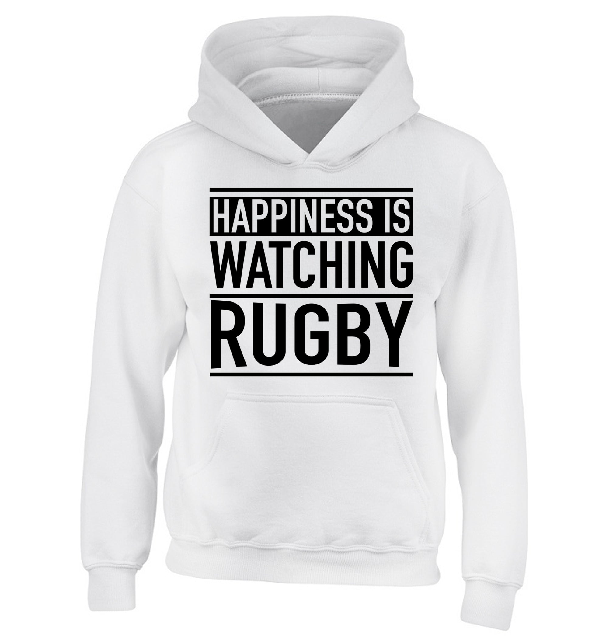 Happiness is watching rugby children's white hoodie 12-13 Years