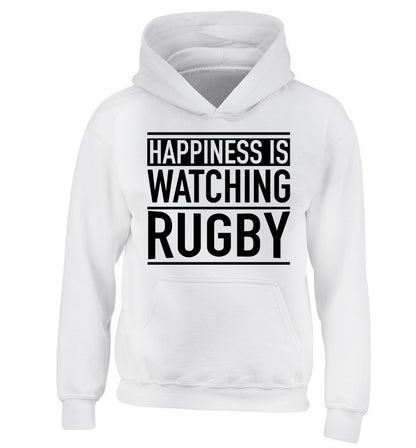 Happiness is watching rugby children's white hoodie 12-13 Years
