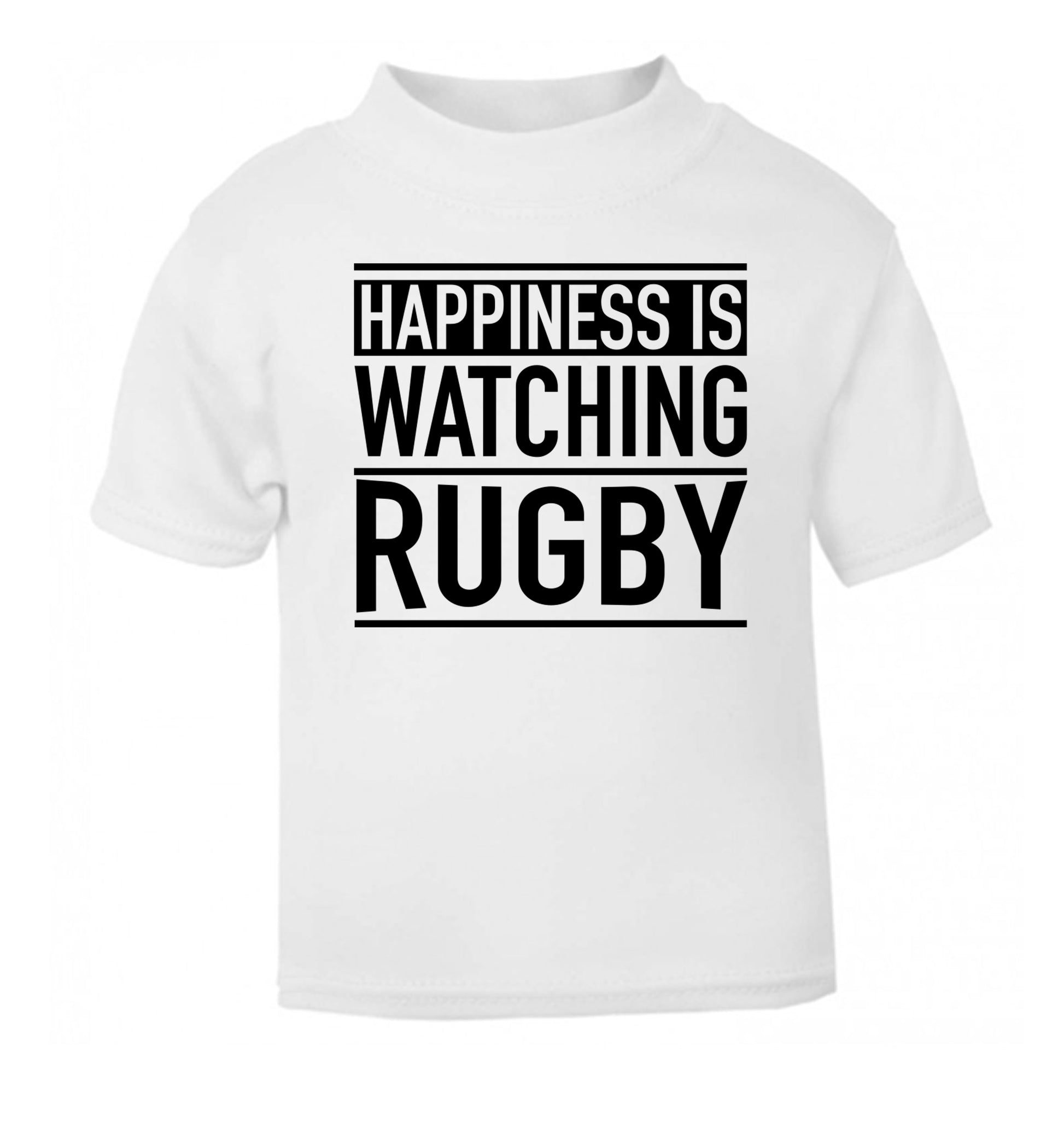 Happiness is watching rugby white Baby Toddler Tshirt 2 Years