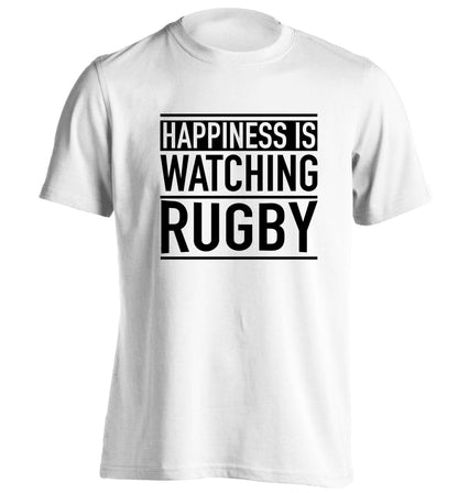 Happiness is watching rugby adults unisex white Tshirt 2XL