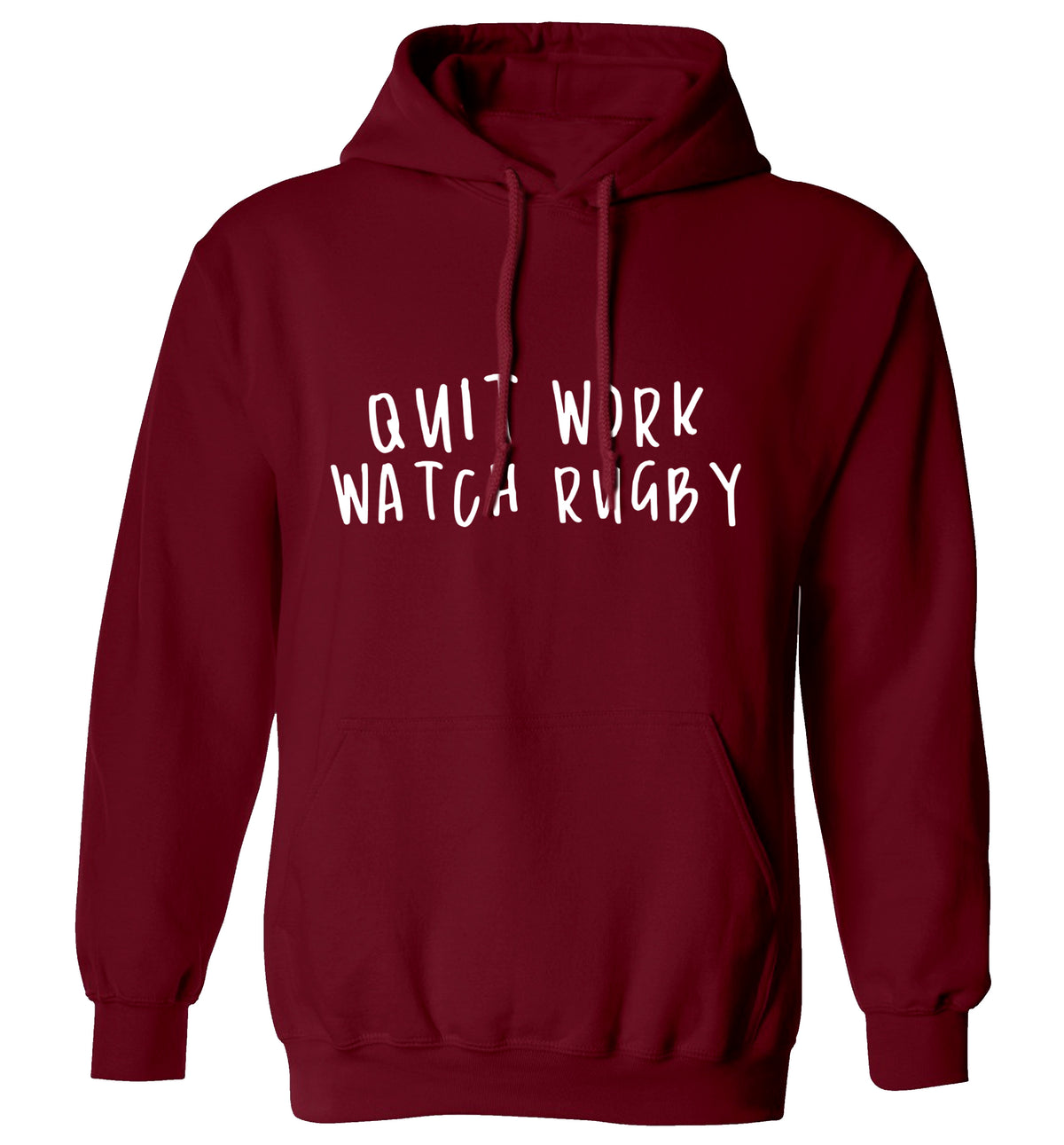 Quit work watch rugby adults unisex maroon hoodie 2XL