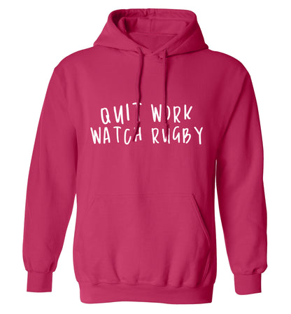 Quit work watch rugby adults unisex pink hoodie 2XL