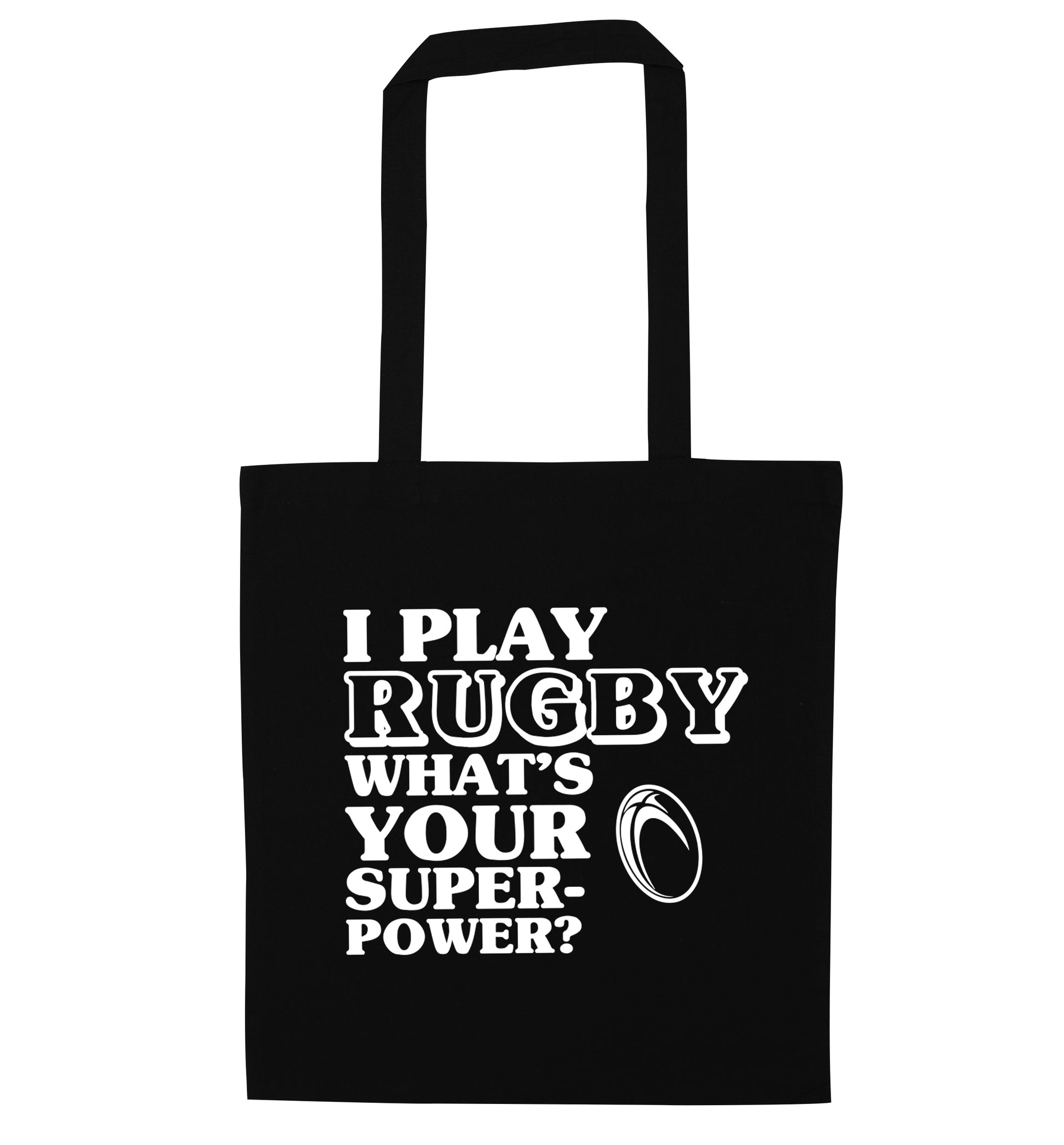 I play rugby what's your superpower? black tote bag