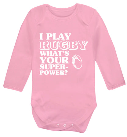 I play rugby what's your superpower? Baby Vest long sleeved pale pink 6-12 months