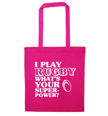 I play rugby what's your superpower? pink tote bag