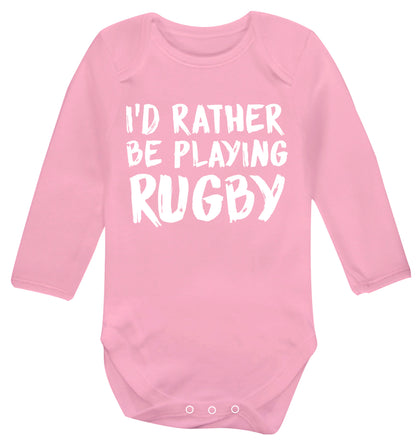 I'd rather be playing rugby Baby Vest long sleeved pale pink 6-12 months