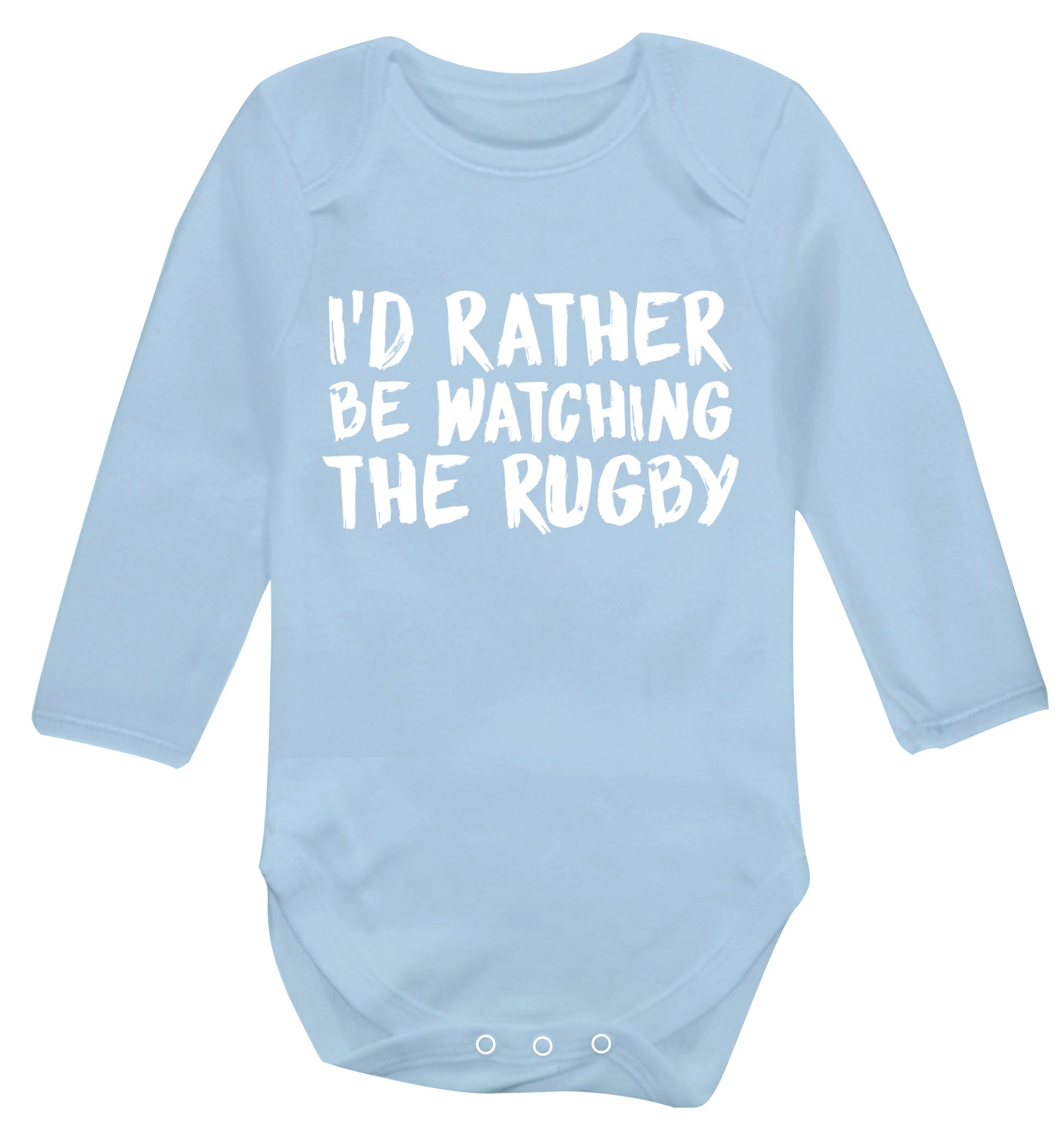 I'd rather be watching the rugby Baby Vest long sleeved pale blue 6-12 months