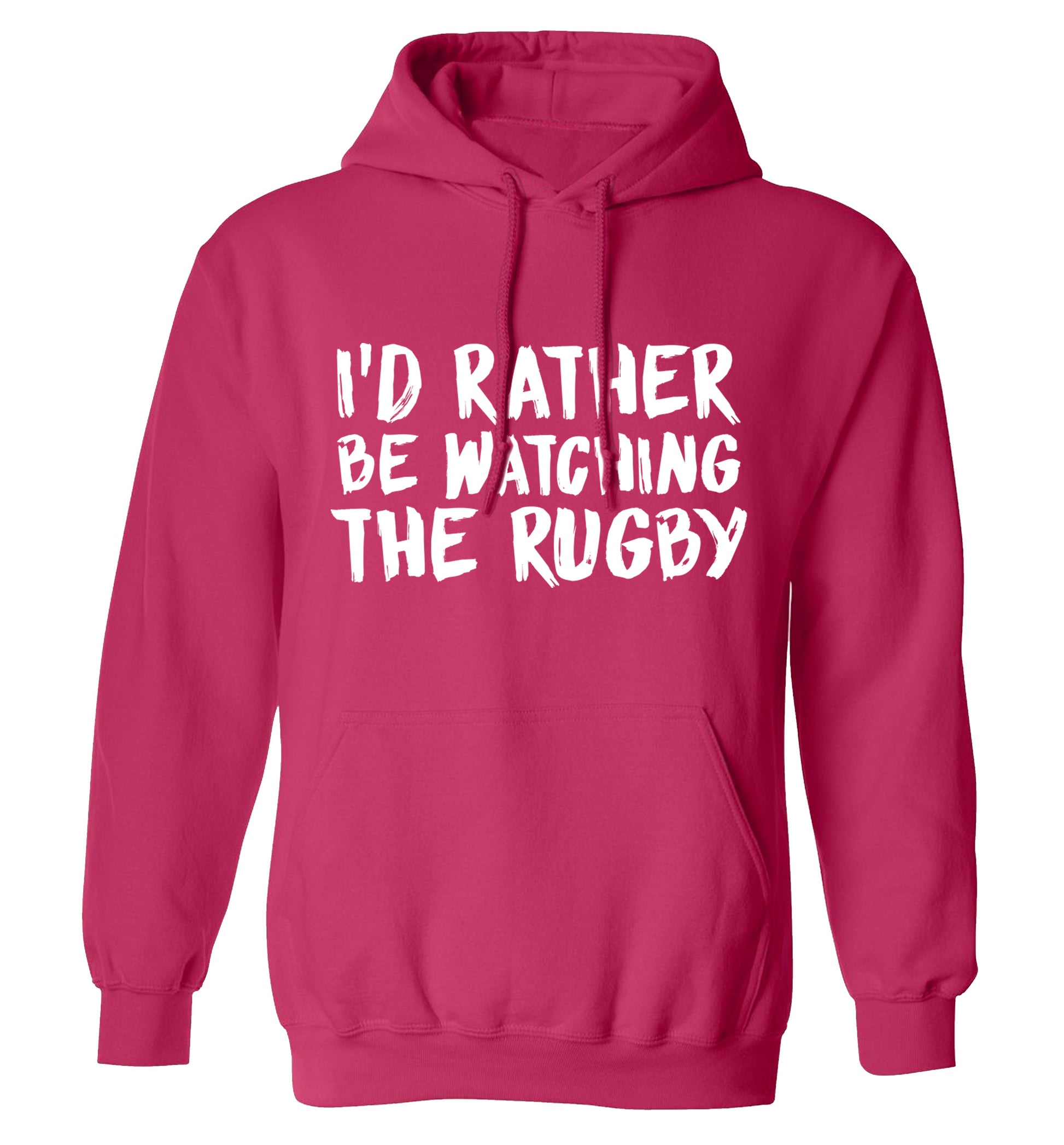 I'd rather be watching the rugby adults unisex pink hoodie 2XL