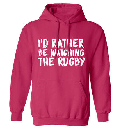 I'd rather be watching the rugby adults unisex pink hoodie 2XL