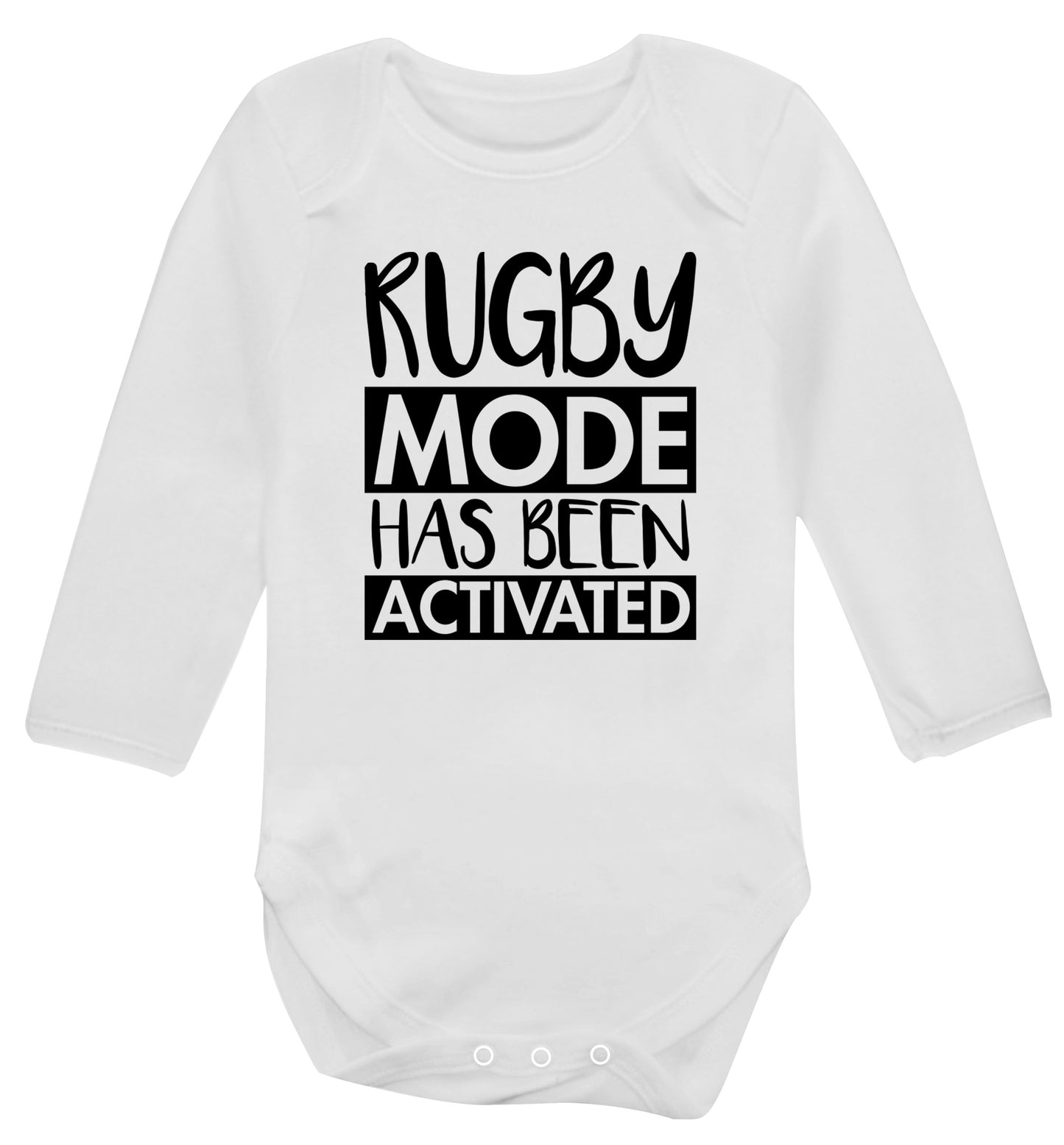 Rugby mode activated Baby Vest long sleeved white 6-12 months