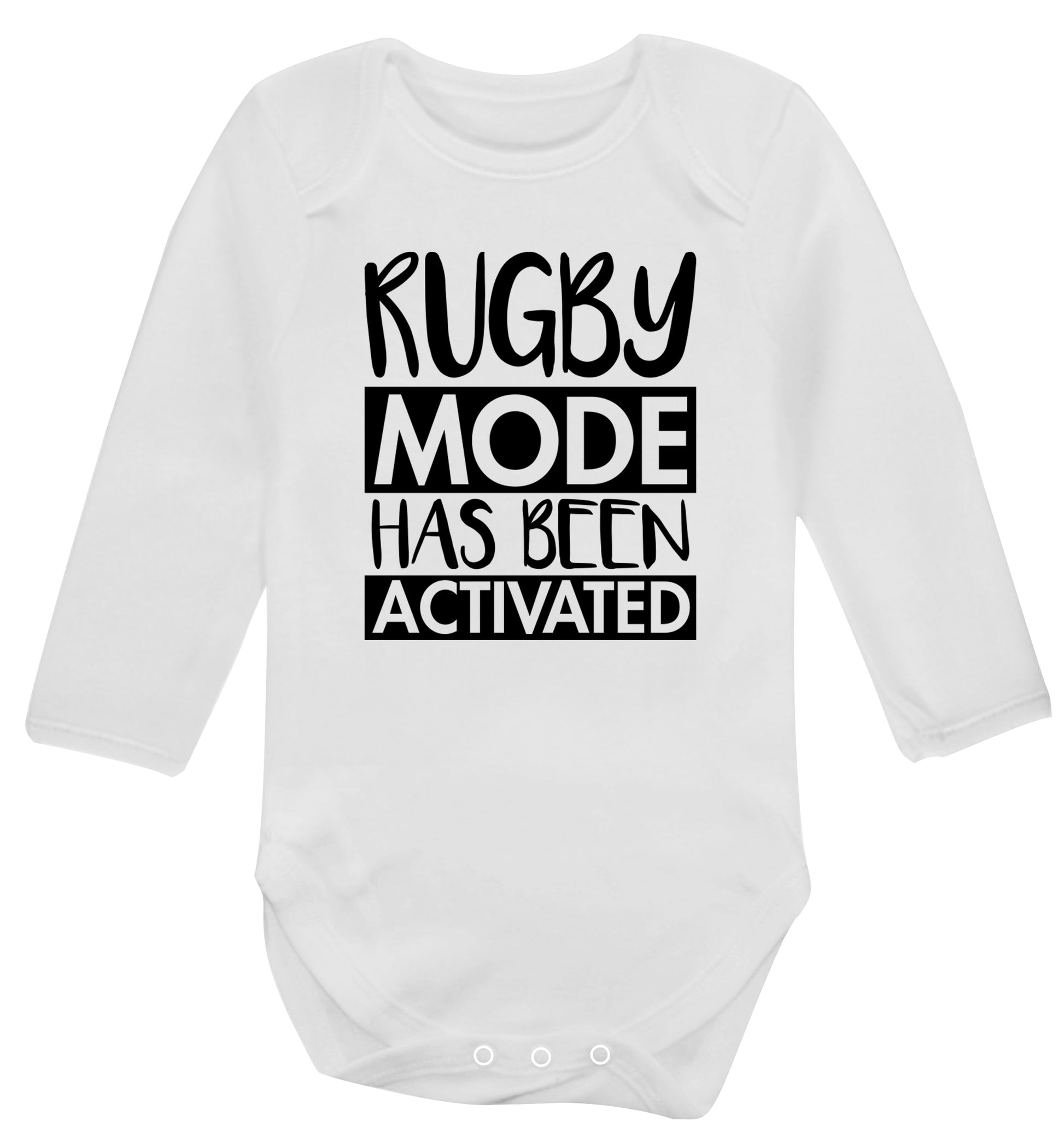 Rugby mode activated Baby Vest long sleeved white 6-12 months