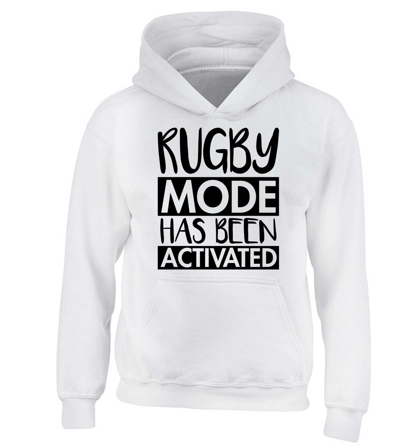 Rugby mode activated children's white hoodie 12-13 Years
