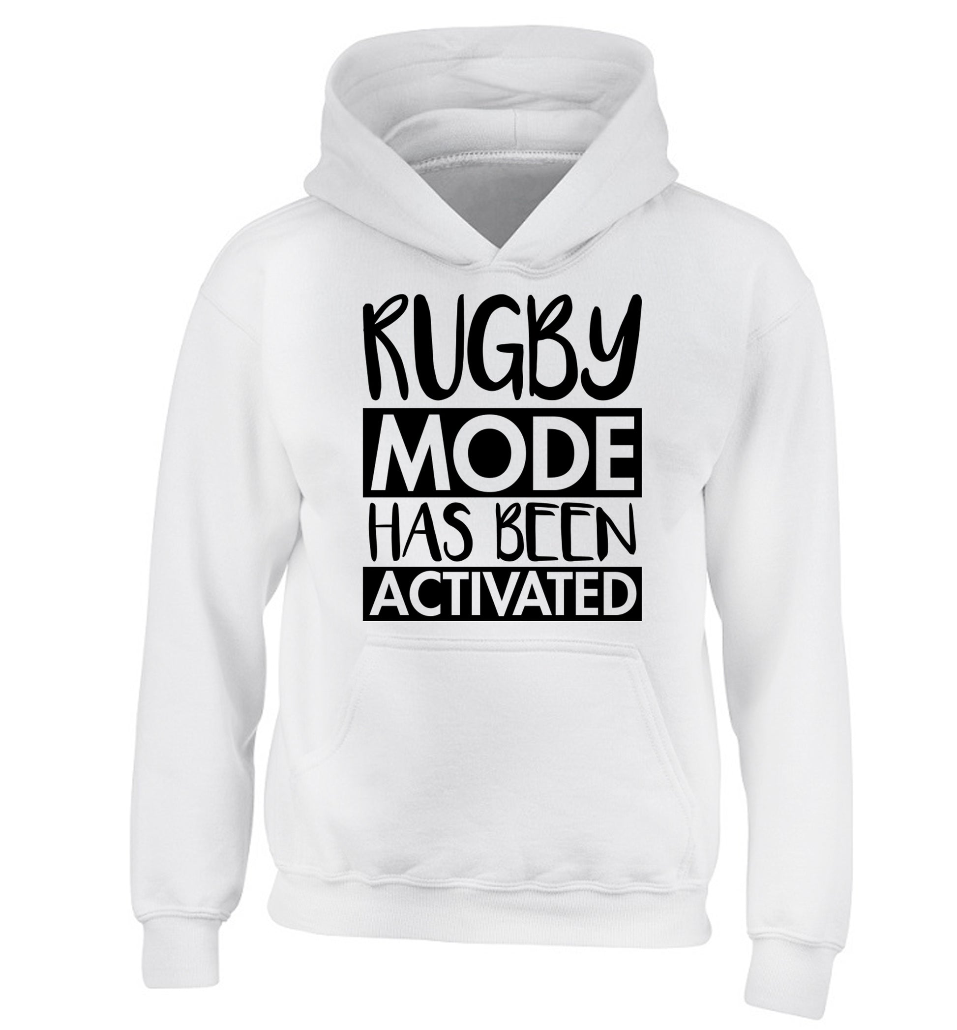 Rugby mode activated children's white hoodie 12-13 Years