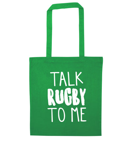 Talk rugby to me green tote bag