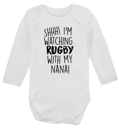 Shh I'm watching rugby with my nana Baby Vest long sleeved white 6-12 months