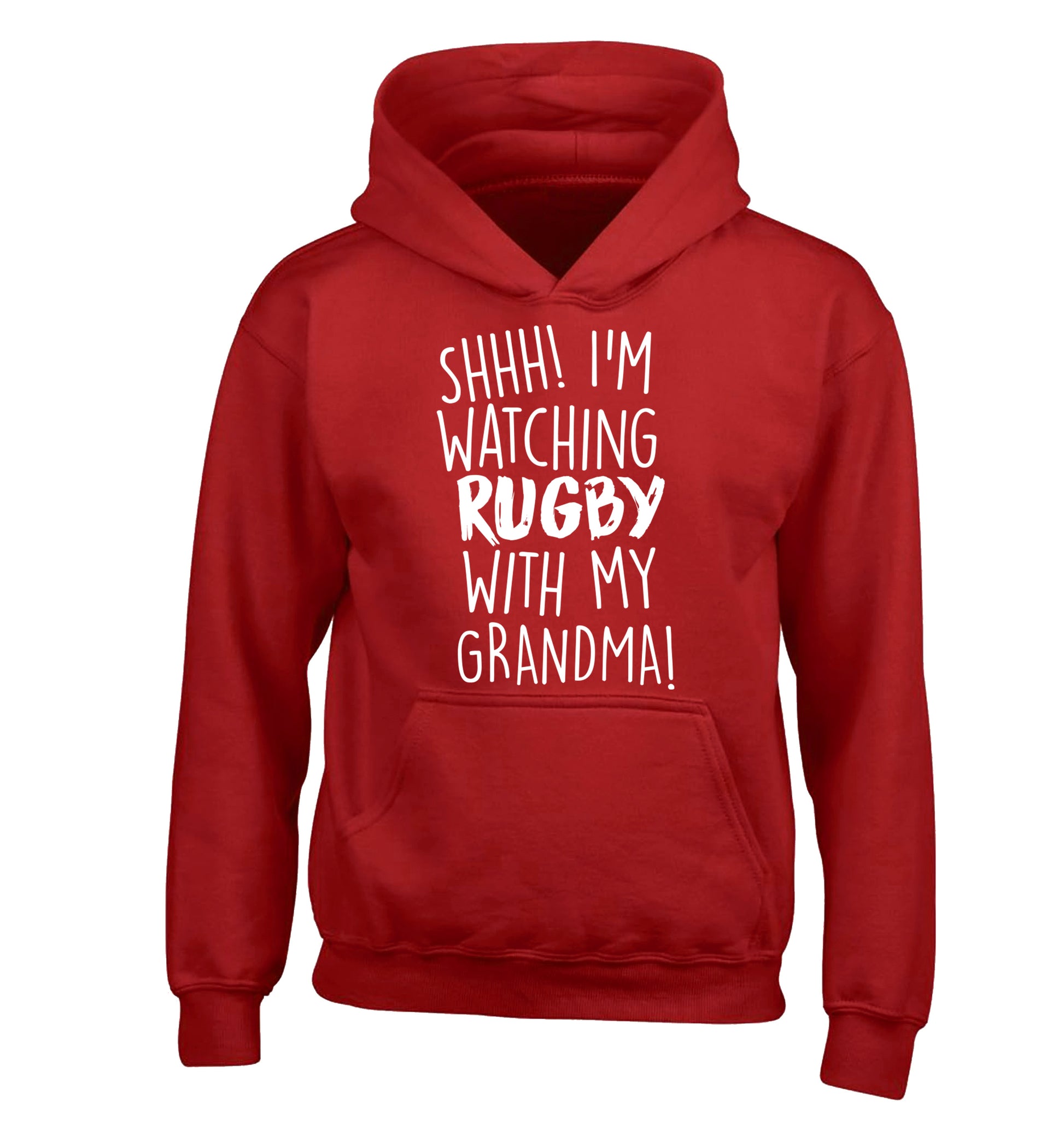 Shh I'm watching rugby with my grandma children's red hoodie 12-13 Years