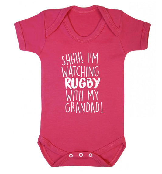 Shh I'm watching rugby with my grandad Baby Vest dark pink 18-24 months