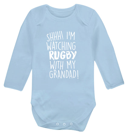 Shh I'm watching rugby with my grandad Baby Vest long sleeved pale blue 6-12 months
