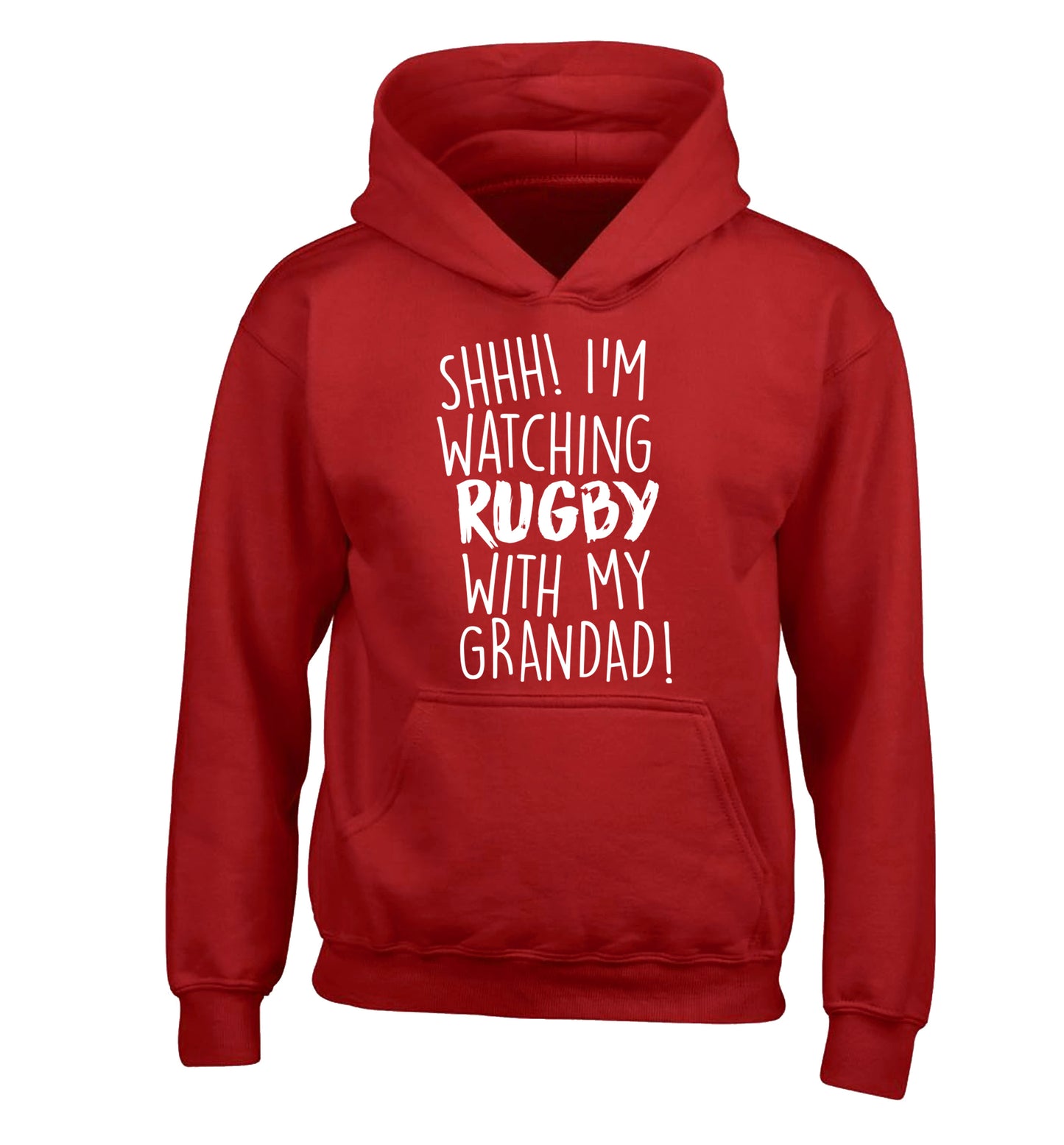 Shh I'm watching rugby with my grandad children's red hoodie 12-13 Years