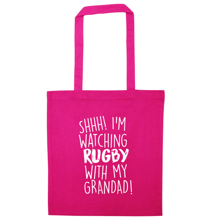 Shh I'm watching rugby with my grandad pink tote bag